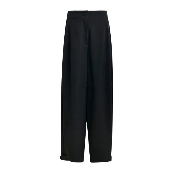 Black barrel-leg pants with twisted side seams