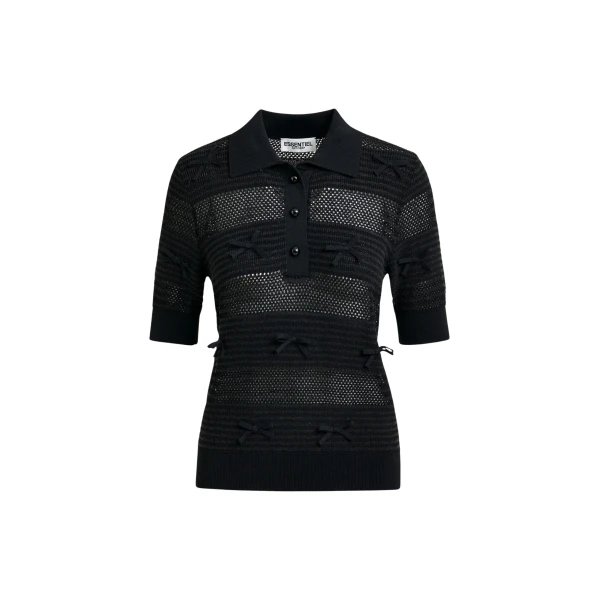 Black bow-embellished knit polo