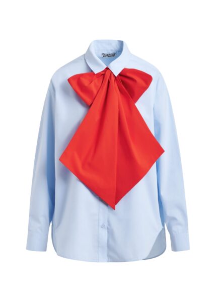 Blue and red cotton shirt with removable bow tie