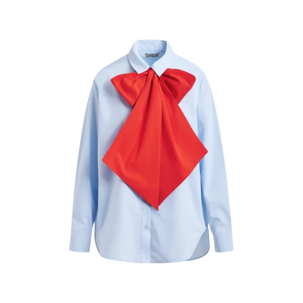 Blue and red cotton shirt with removable bow tie
