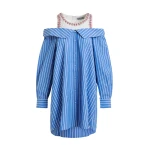 Blue and white layered shirt dress with embellished tank top