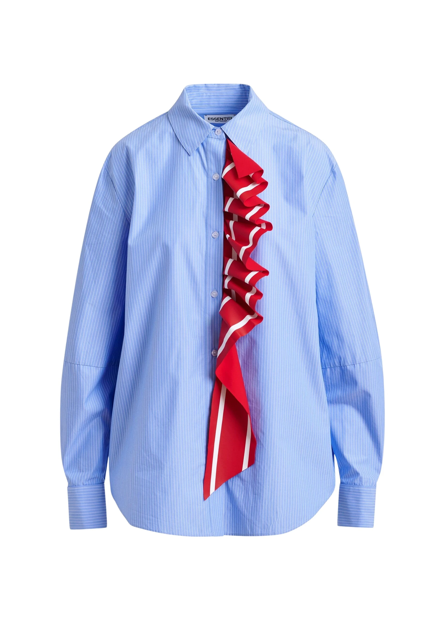 Essentiel-Antwerp-Blue-and-white-pinstripe-cotton-shirt-with-red-ribbon-detail-scaled74509_nobg Blue and white pinstripe cotton shirt with red ribbon detail