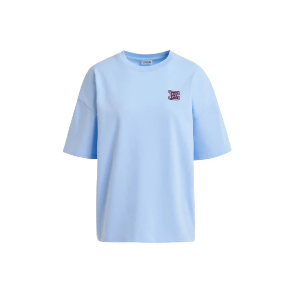 Blue cotton T-shirt with 'E' embroidery