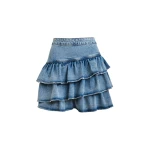 Blue cotton miniskirt with ruffle details