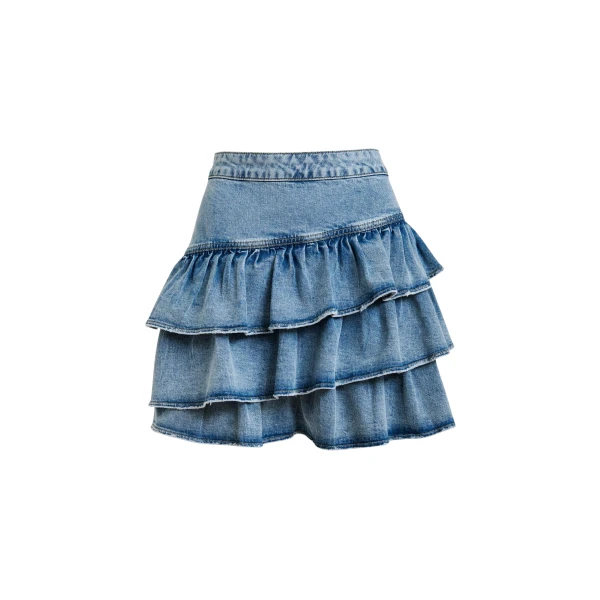 Blue cotton miniskirt with ruffle details