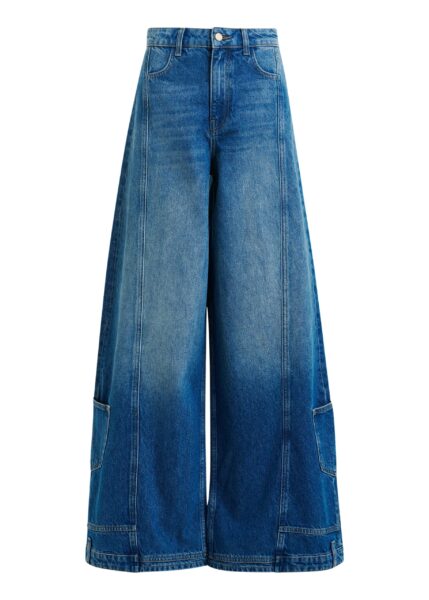 Blue flared leg cotton dual-panel jeans