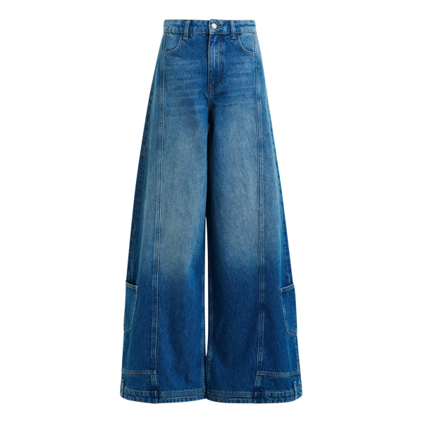 Blue flared leg cotton dual-panel jeans