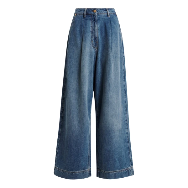 Blue organic cotton-blend wide-leg jeans