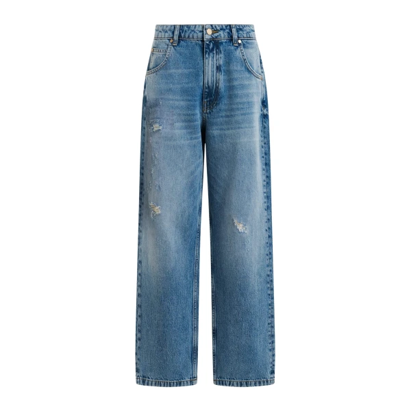 Blue organic cotton cropped boyfriend jeans