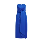Blue strapless midi dress with wrap-belt