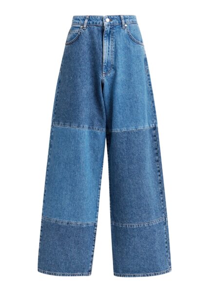 Blue wide-leg patchwork jeans