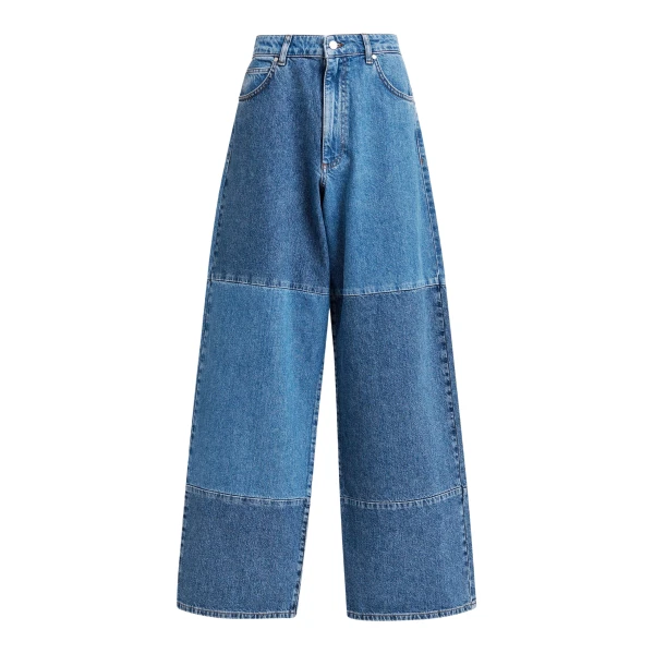 Blue wide-leg patchwork jeans