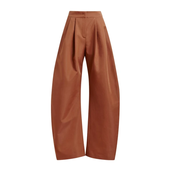 Brown barrel-leg pants with pleated waist