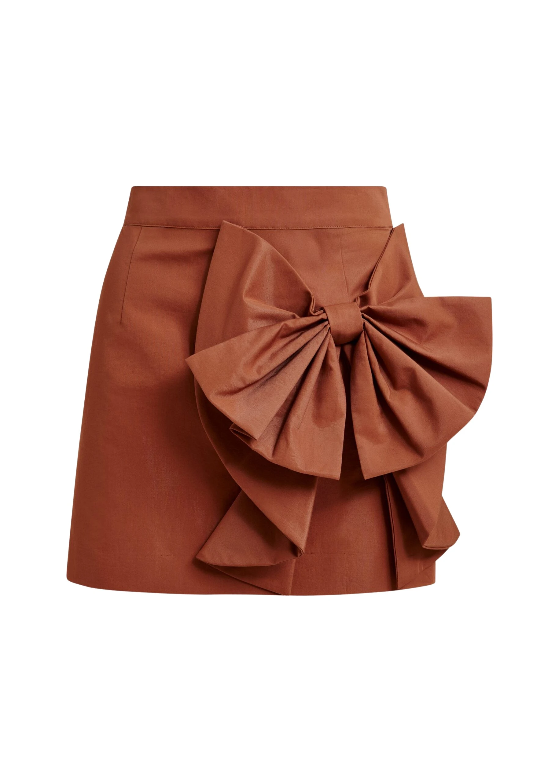 Essentiel-Antwerp-Brown-cotton-blend-mini-skirt-with-appliqued-bow-scaled18321_nobg Brown cotton-blend mini skirt with appliquéd bow