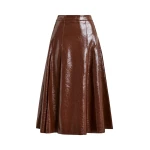 Brown faux leather midi skirt