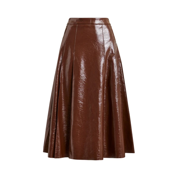 Brown faux leather midi skirt