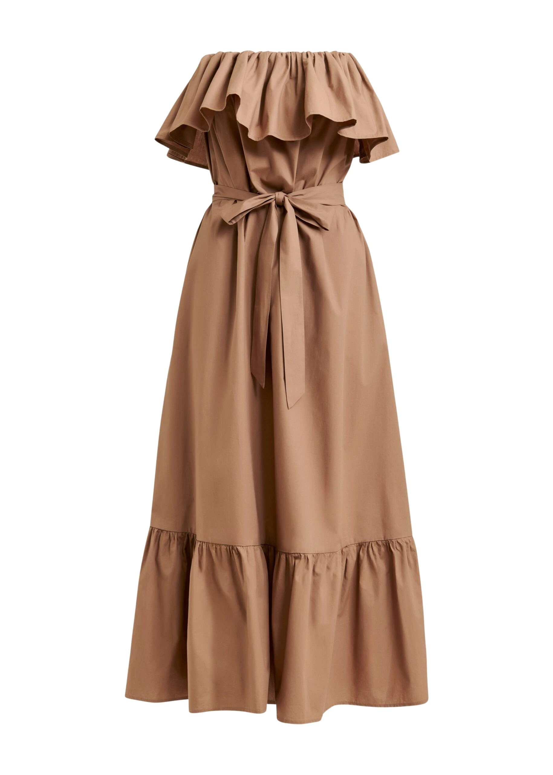 Essentiel-Antwerp-Brown-strapless-cotton-maxi-dress-with-ruffles-scaled58672_nobg Brown strapless cotton maxi dress with ruffles