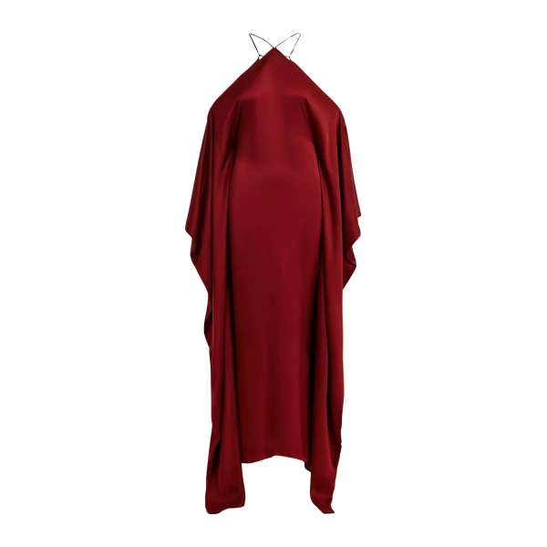 Burgundy halterneck maxi dress with waterfall sides