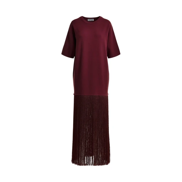Burgundy mini dress with fringed hemline