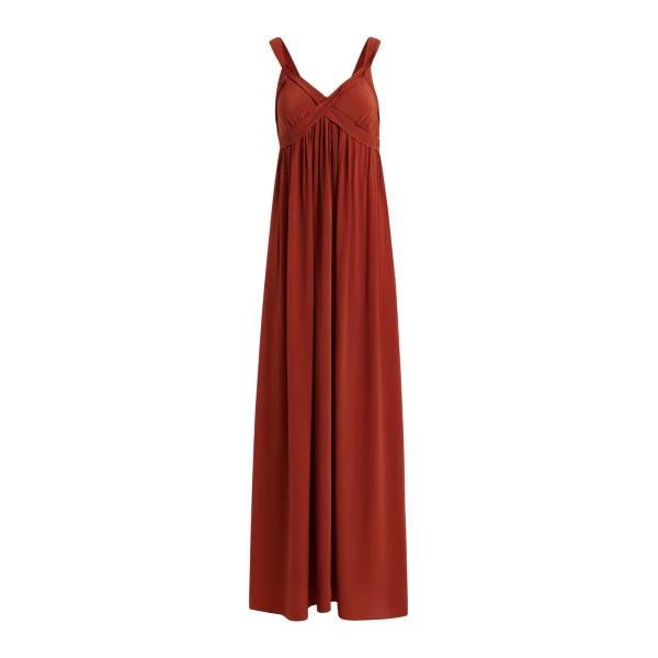 Burned orange babydoll maxi dress with empire waistline