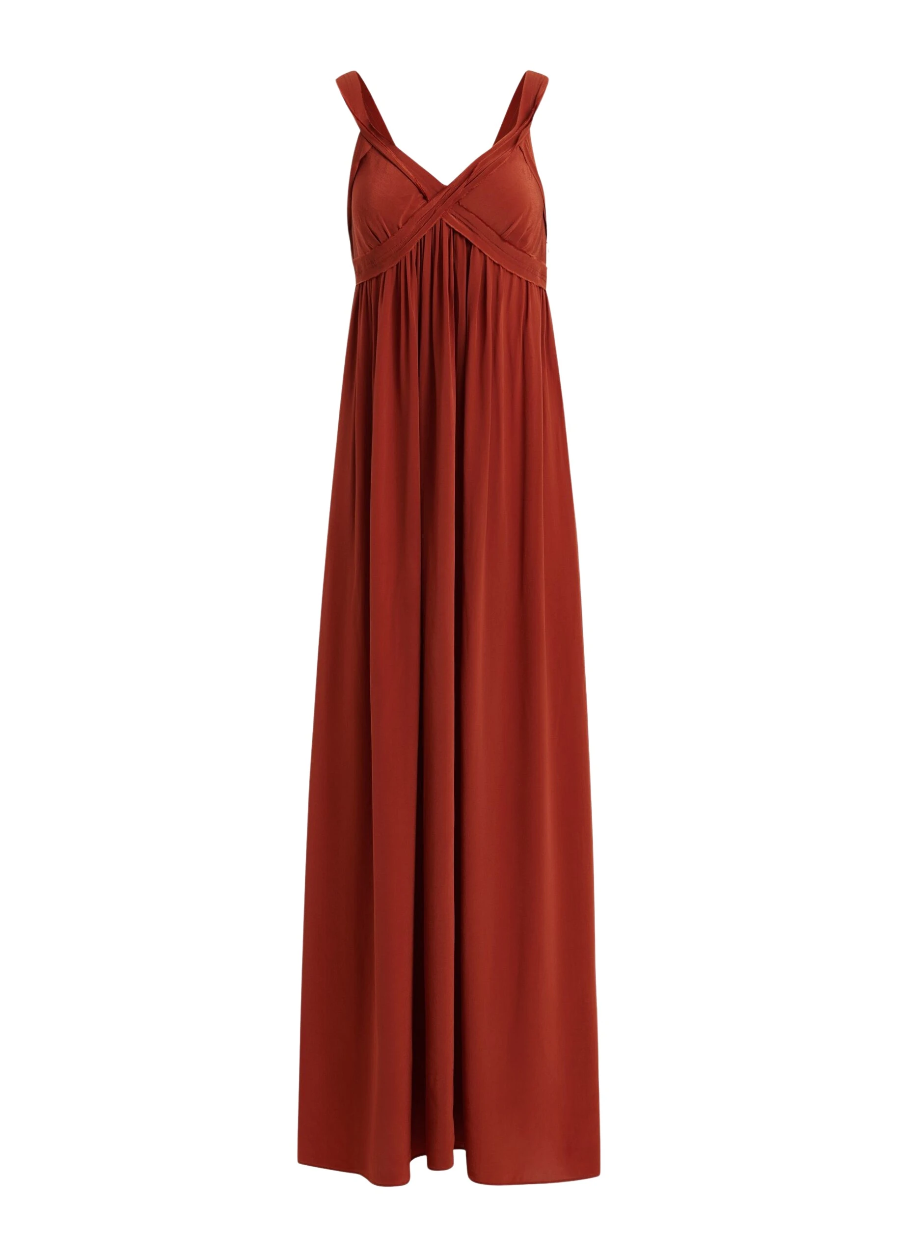 Essentiel-Antwerp-Burned-orange-babydoll-maxi-dress-with-empire-waistline-scaled94118_nobg Burned orange babydoll maxi dress with empire waistline