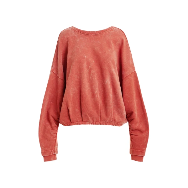 Burned orange cropped cotton sweatshirt with wrapback detail