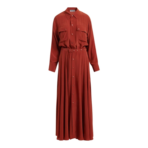 Burned red oversized playsuit with overlay maxi skirt