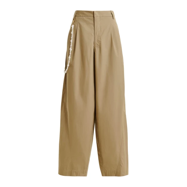 Camel tapered-leg cotton pants with detachable pearl belt