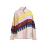 Cream and multicolor oversized cotton shirt with placed stripe print