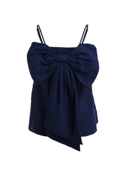 Dark blue cotton top with bow detail