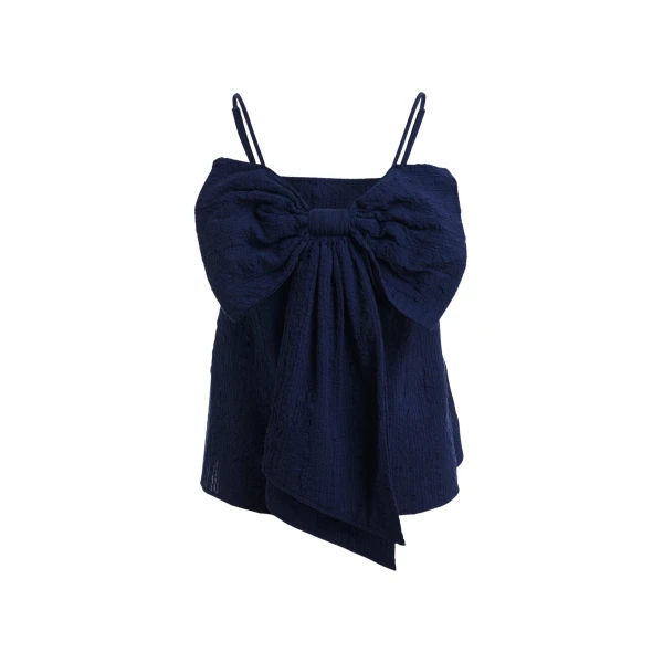 Dark blue cotton top with bow detail
