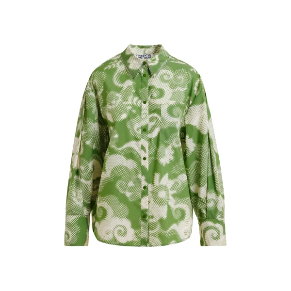 Green and cream floral-print oversized shirt