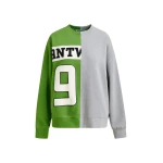 Green and grey split-panel appliquéd cotton sweatshirt