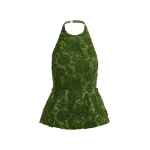 Green floral lace halter peplum top