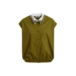 Green sleeveless cotton shirt with embellished collar