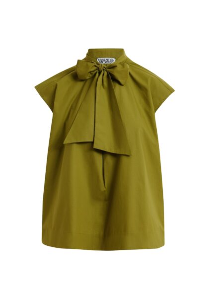 Green sleeveless top with tie neckline