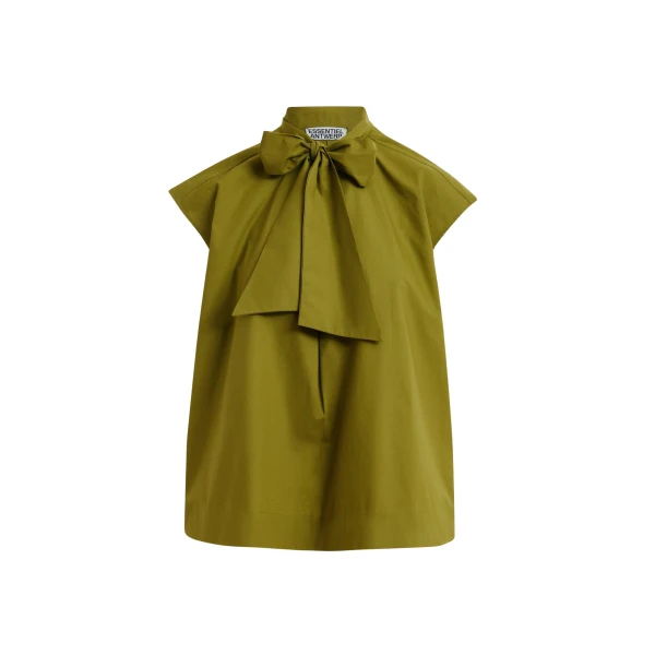 Green sleeveless top with tie neckline