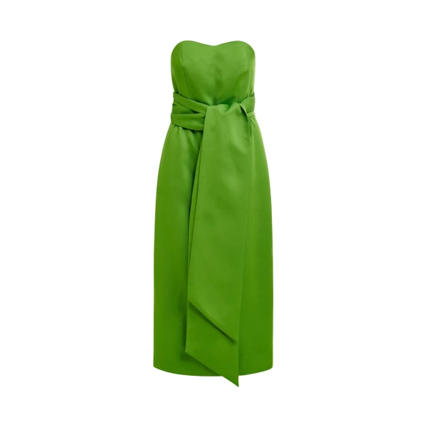 Green strapless midi dress with wrap-belt