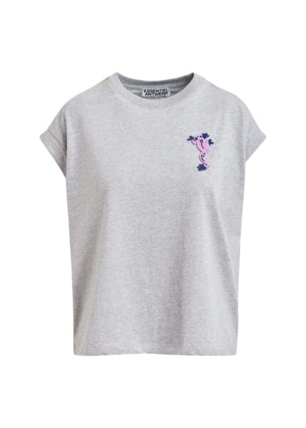 Grey cotton T-shirt with bead embroidery