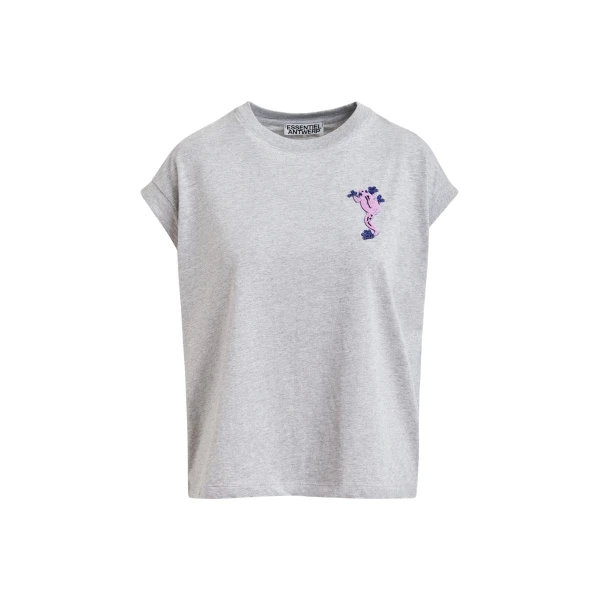 Grey cotton T-shirt with bead embroidery