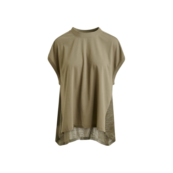 Khaki cap-sleeve organic cotton T-shirt