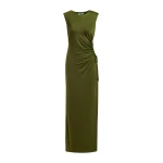 Khaki fitted sleeveless dress with ruched cut-out detail