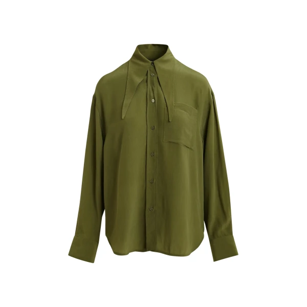 Khaki oversized tie-collar shirt