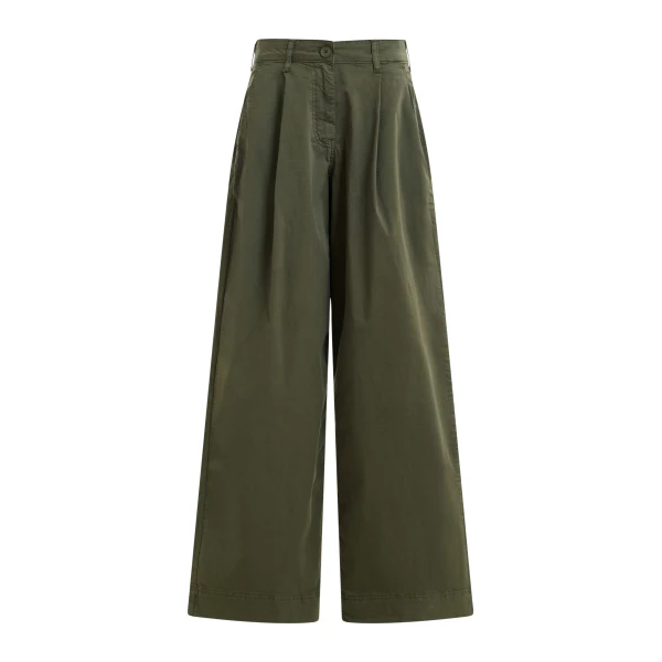 Khaki pleated wide-leg pants