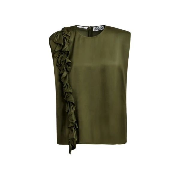Khaki sleeveless top with ruffle detail