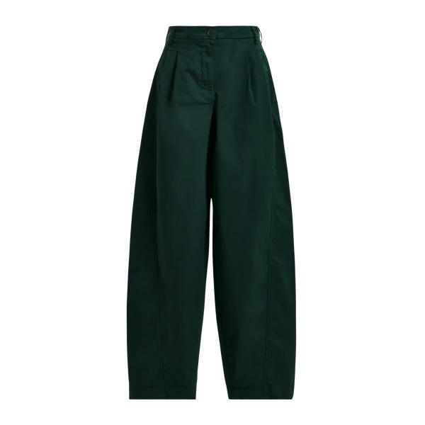Khaki tapered cotton pants with twisted seams