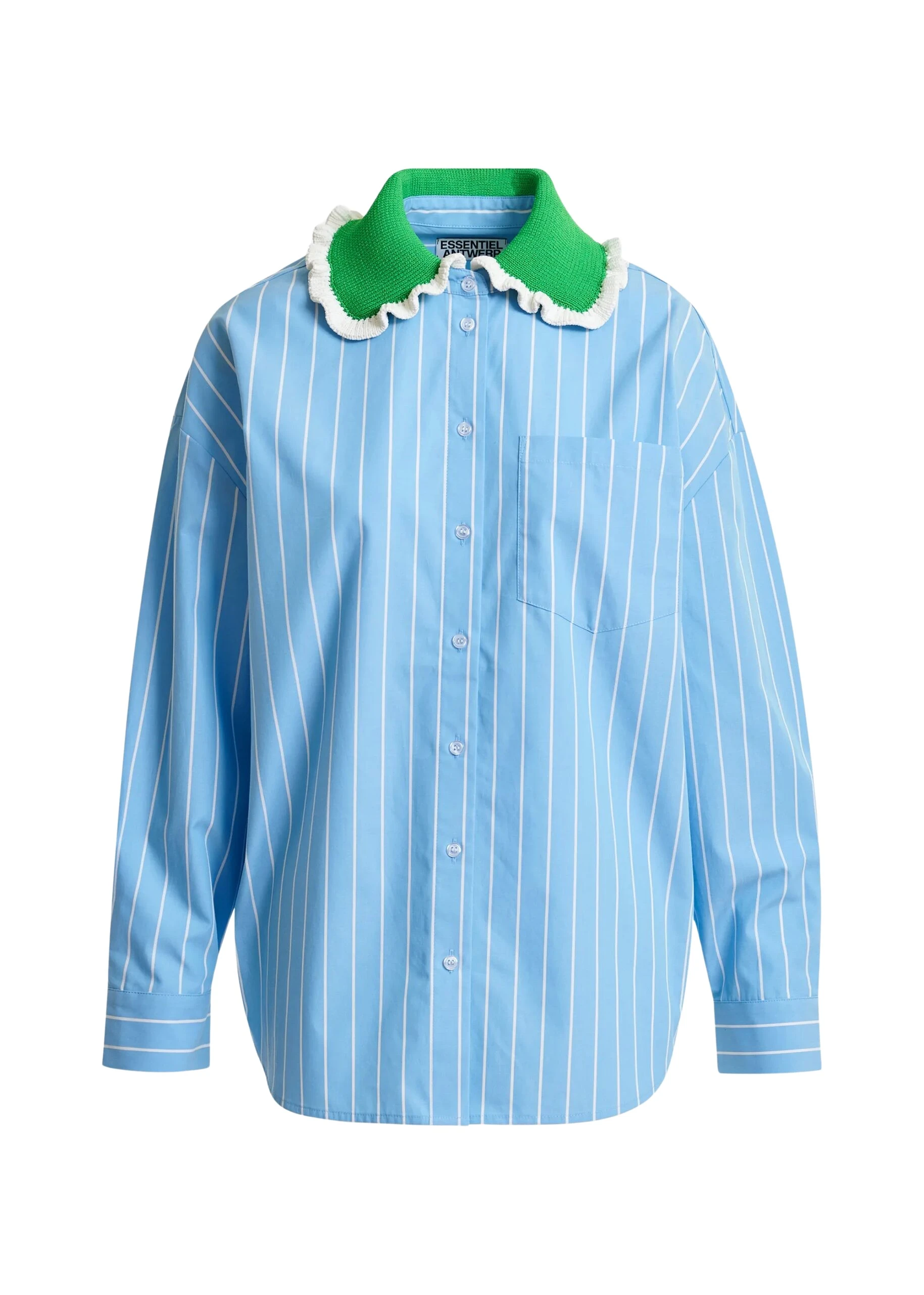 Essentiel-Antwerp-Light-blue-and-off-white-striped-cotton-shirt-with-green-crochet-ruffled-collar-scaled87677_nobg Light blue and off-white striped cotton shirt with green crochet ruffled collar