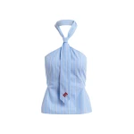Light blue and white striped halterneck cotton top with tie detail