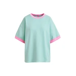 Light blue knit T-shirt with pink contrasting trim