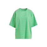 Light green and green striped rhinestone-embellished oversized cotton T-shirt